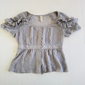 Floreat Light Gray Ruffle-Sleeve Button Front Blouse Size 12